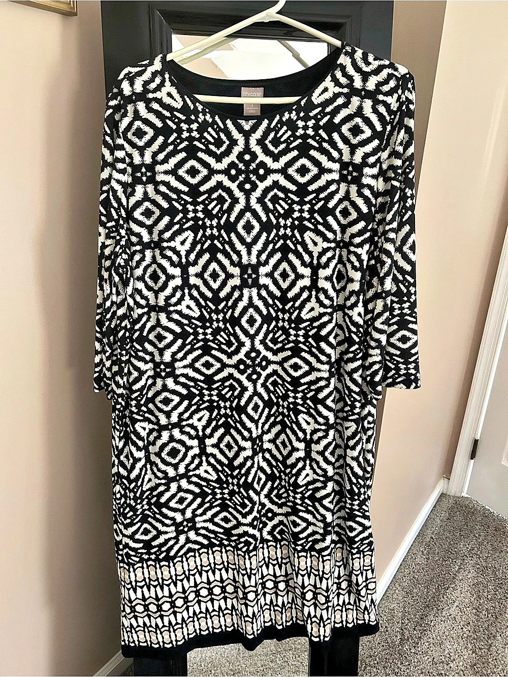 Chico's Geometric Mini Dress in Black & White Size 3 XL new without tags